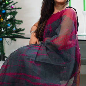 Grey and pink border kota doria Saree