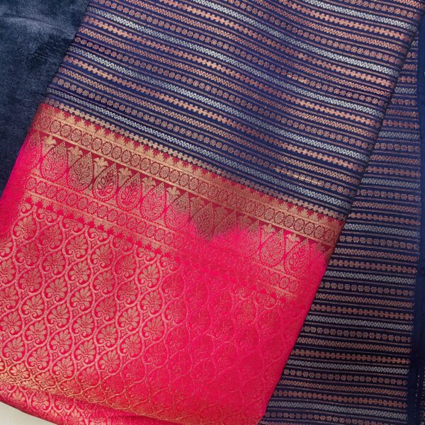 Navy blue and pink vegan soft solk veidari and stripe butta saree