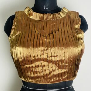 Golden pleated high neck satin blouse
