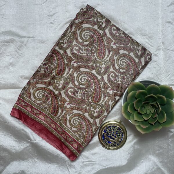 Printed silk saree in cream and Maroon