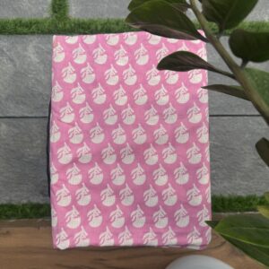 Pink soft cotton material with white flower block print
