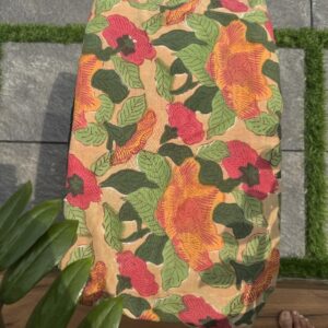 Orange flower kalamkari print in pure cotton running material