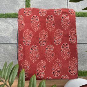 Rust red colour flower ajarakh print in pure coft cotton running material