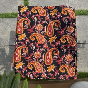Yellow Kalamkari print in black pure coft cotton running material