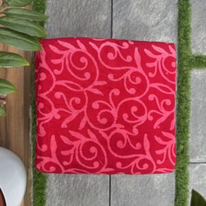 Red mul mul soft cotton running material with self print kalamkari
