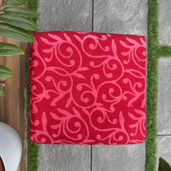 Red mul mul soft cotton running material with self print kalamkari