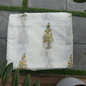 White kota doria running material with tree block print