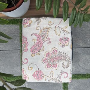 Off white flext cotton pink flower print running material