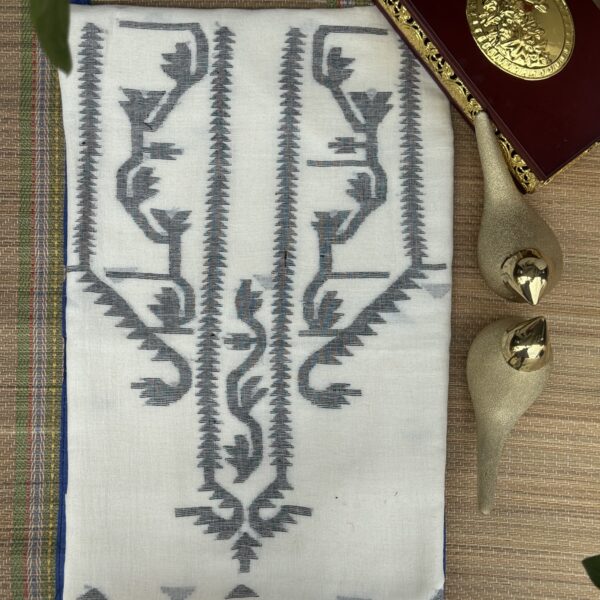 Pure linen kurti material with black jamdhani neck print