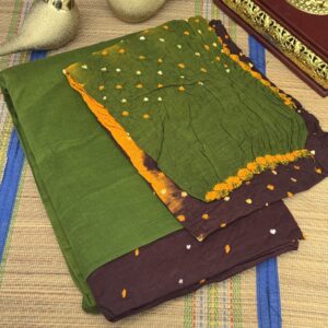 Olive Green and Coffee Brown bandhini churidhar set