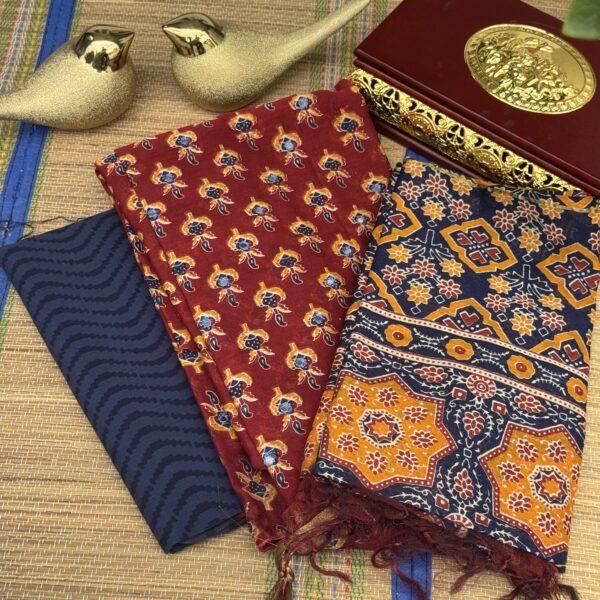 Red ajarakh print cotton kurti with printed dupatta