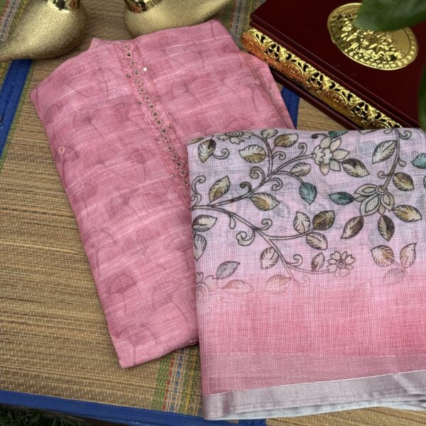 Linen Tissue Print with digital print Dupatta onion colour churidhar set