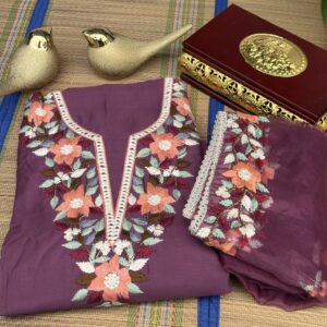 Front yoke full embroidery purple churidhar set