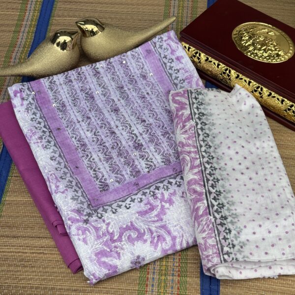 Lavender pink flower printed kota churidhar set
