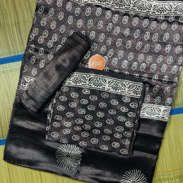Black Ajarak print modal silk churidhar set with dupatta