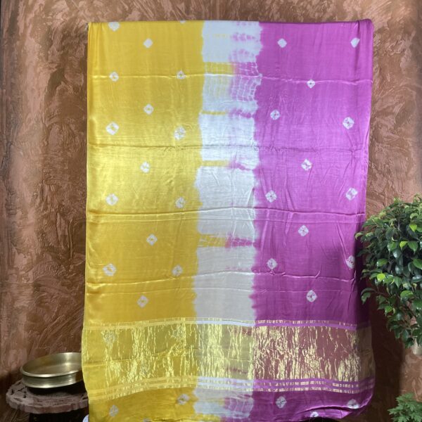 Pink and yellow tie and dye modal silk Saree
