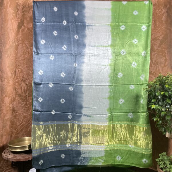 Green and grey tie and dye modal silk Saree