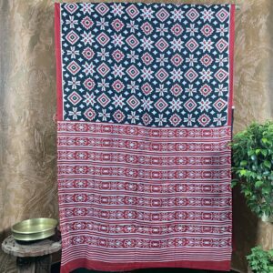Black and red patola screen print cotton Saree