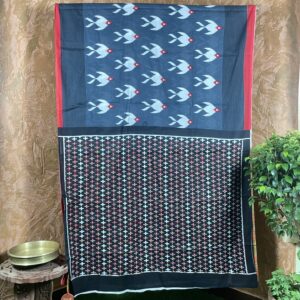 Grey fish print Cotton screen print Saree
