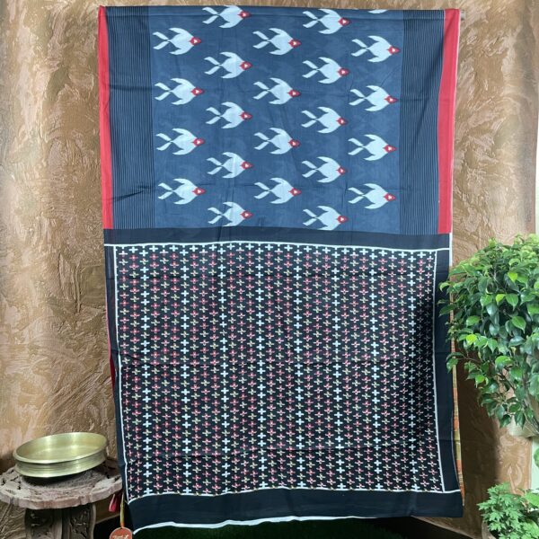 Grey fish print Cotton screen print Saree
