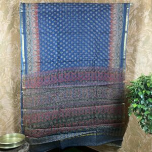 Blue ajarakh kota doria Saree