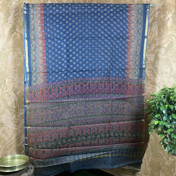 Blue ajarakh kota doria Saree