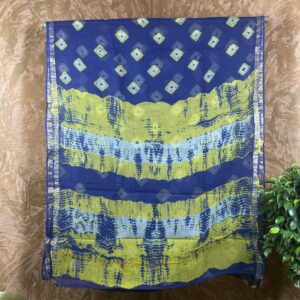 Yellow and blue tie and die kota doria Saree