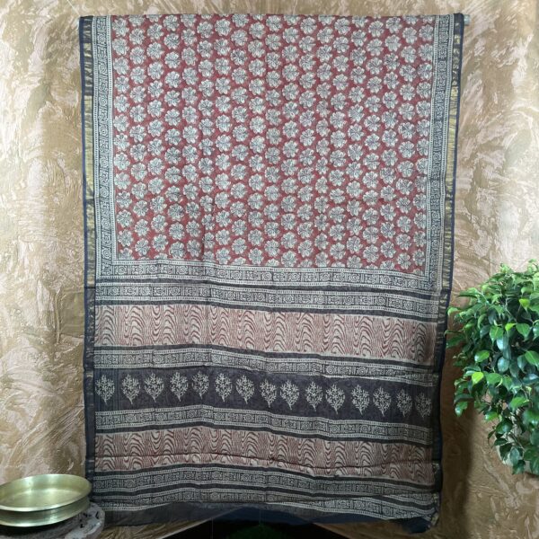 Rust and black flowery kota doria Saree