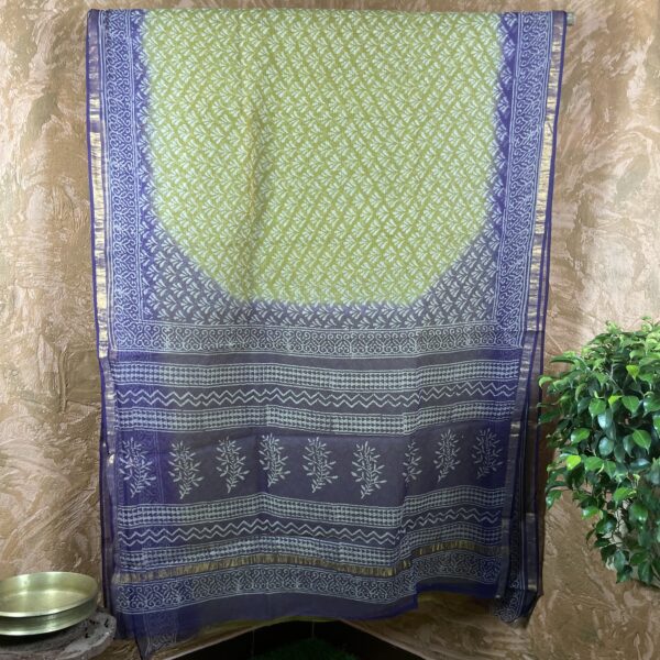 Olive Green purple border kota doria Saree