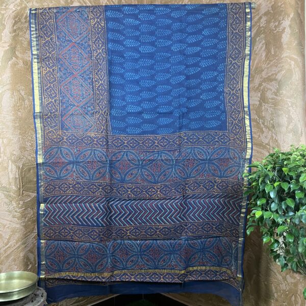 Navy blue paisely print kota doria Saree