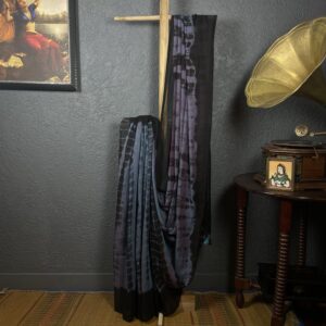 Hand woven tie and dye mul cotton saree in slate black colour