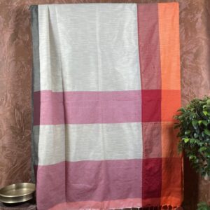 Yellow Red Cream orange Jute Saree