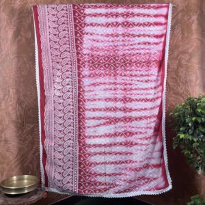 Offwhite red cotton chikankari saree with red tie and dye