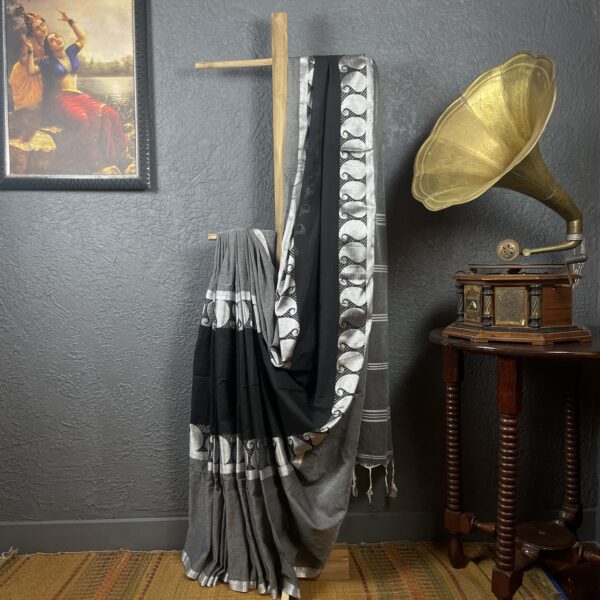 Black grey with mango print Saree