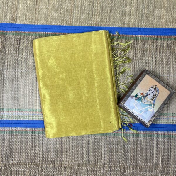 Golden tissue handloom zari mulmul saree - Image 2