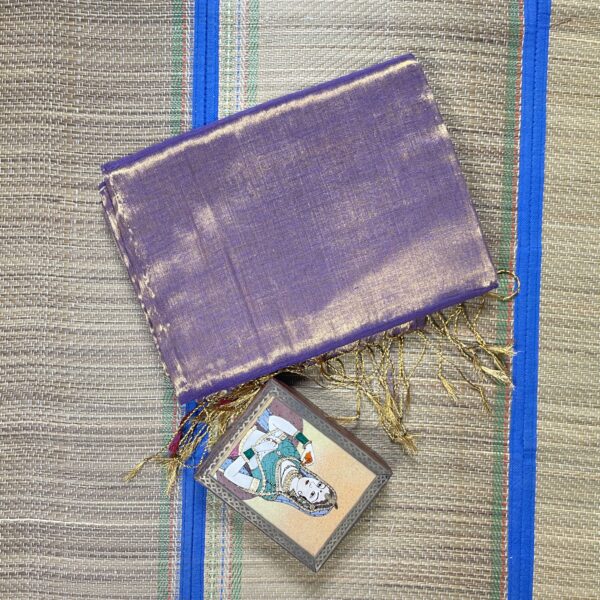 Golden tissue handloom zari mulmul saree - Image 5