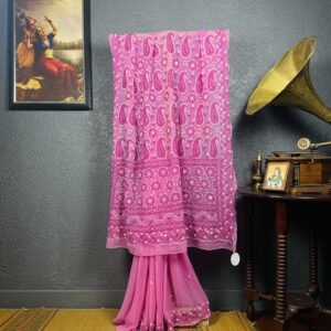 Pink Chikankari Saree