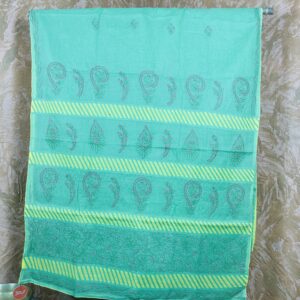 Green with yellow stripes saree with Chikankari print