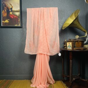 Peach Chikankari georgette saree