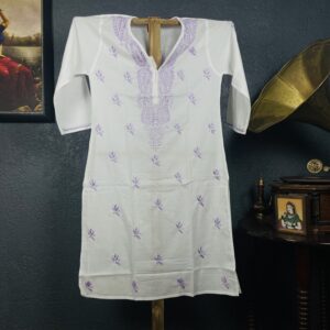 White with Purple Chikankari embroidery Kurti