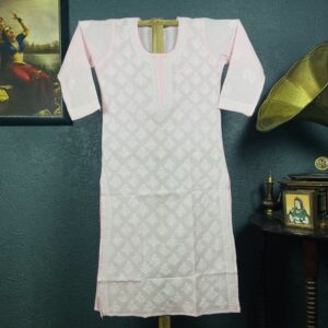 Pink cotton Chikankari kutri