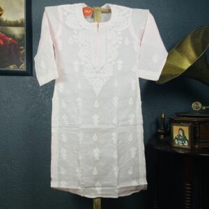 Pink Cotton Chikankari Kurti