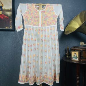 White kurti with multicolour chikankari work