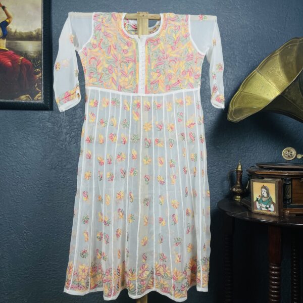 White kurti with multicolour chikankari work