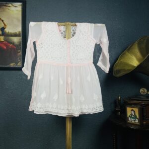 Baby pink chikankari short kurti
