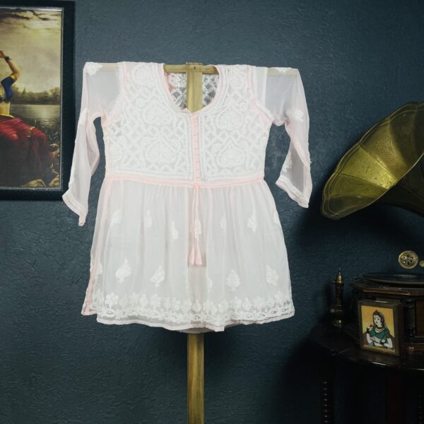 Baby pink chikankari short kurti