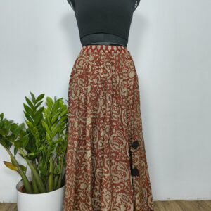 Long paisley printed red skirt