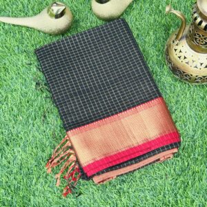 Black Maheswari silk saree with zari weaving