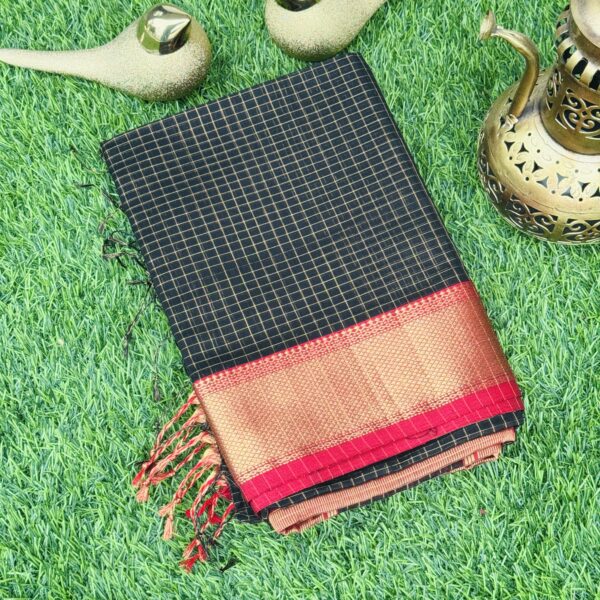 Black Maheswari silk saree with zari weaving