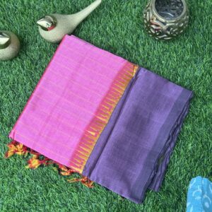 Mangalagiri silk saree in pink purple border